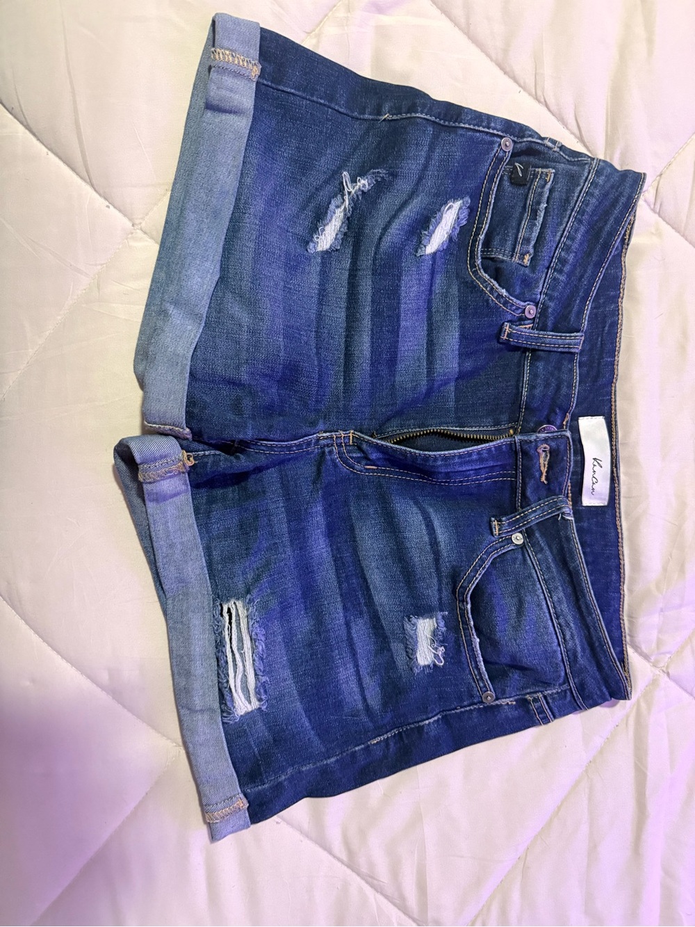 KanCan Dark Blue Distressed Cuffed Denim Shorts